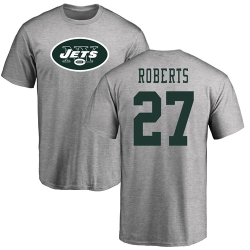 New York Jets Men Ash Darryl Roberts Name and Number Logo NFL Football #27 T Shirt->nfl t-shirts->Sports Accessory